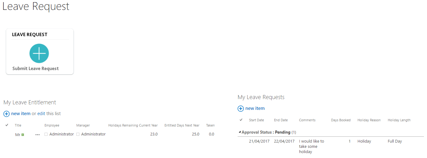 Office365 & SharePoint Intranet Leave Request