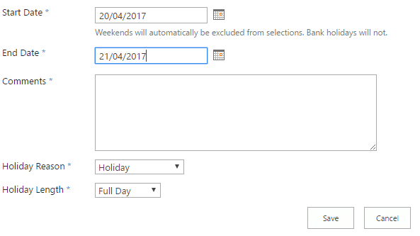 Office365 & SharePoint Intranet Leave Request Form