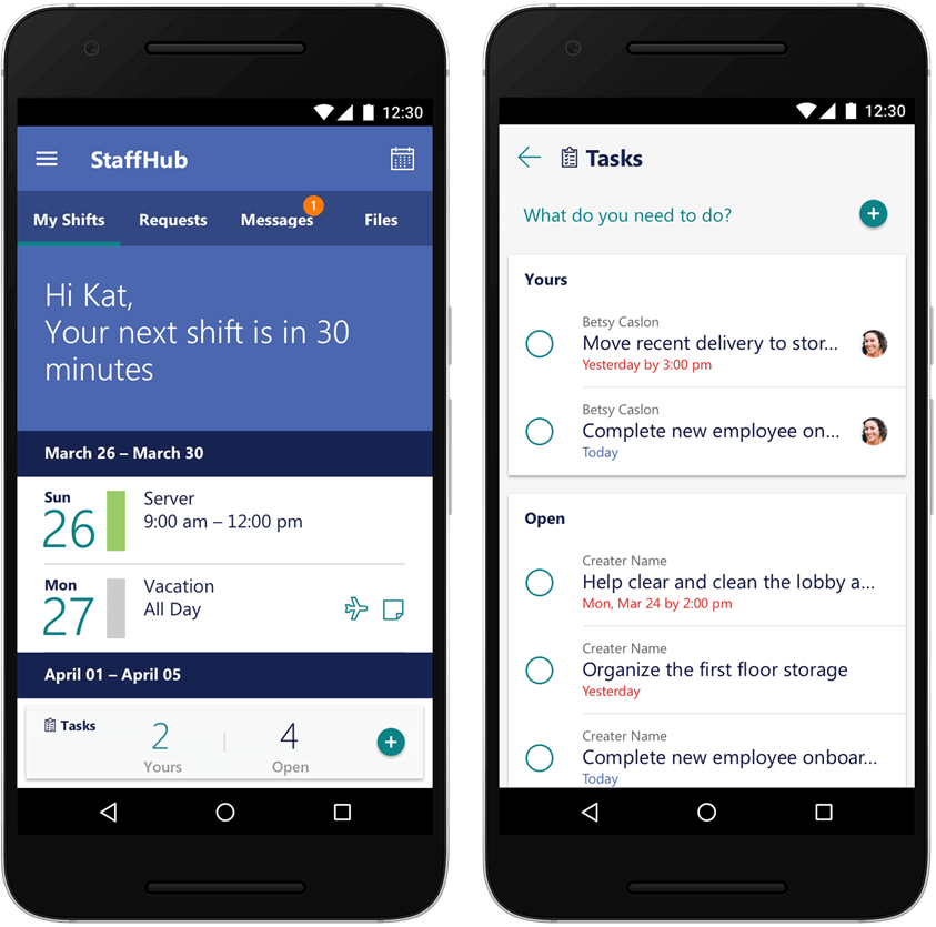 Assigning tasks on office365 staffhub mobile app