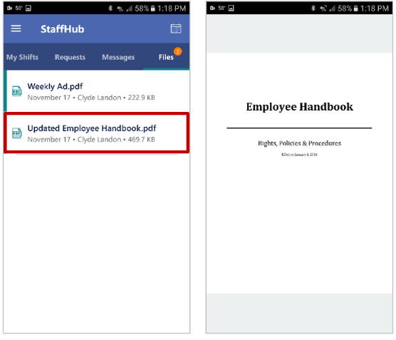 viewing useful documents on office365 staffhub mobile app