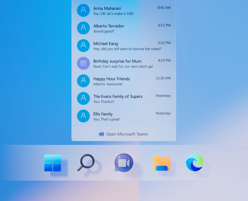 windows 11 microsoft teams icon displayed in the dock with a preview of messages