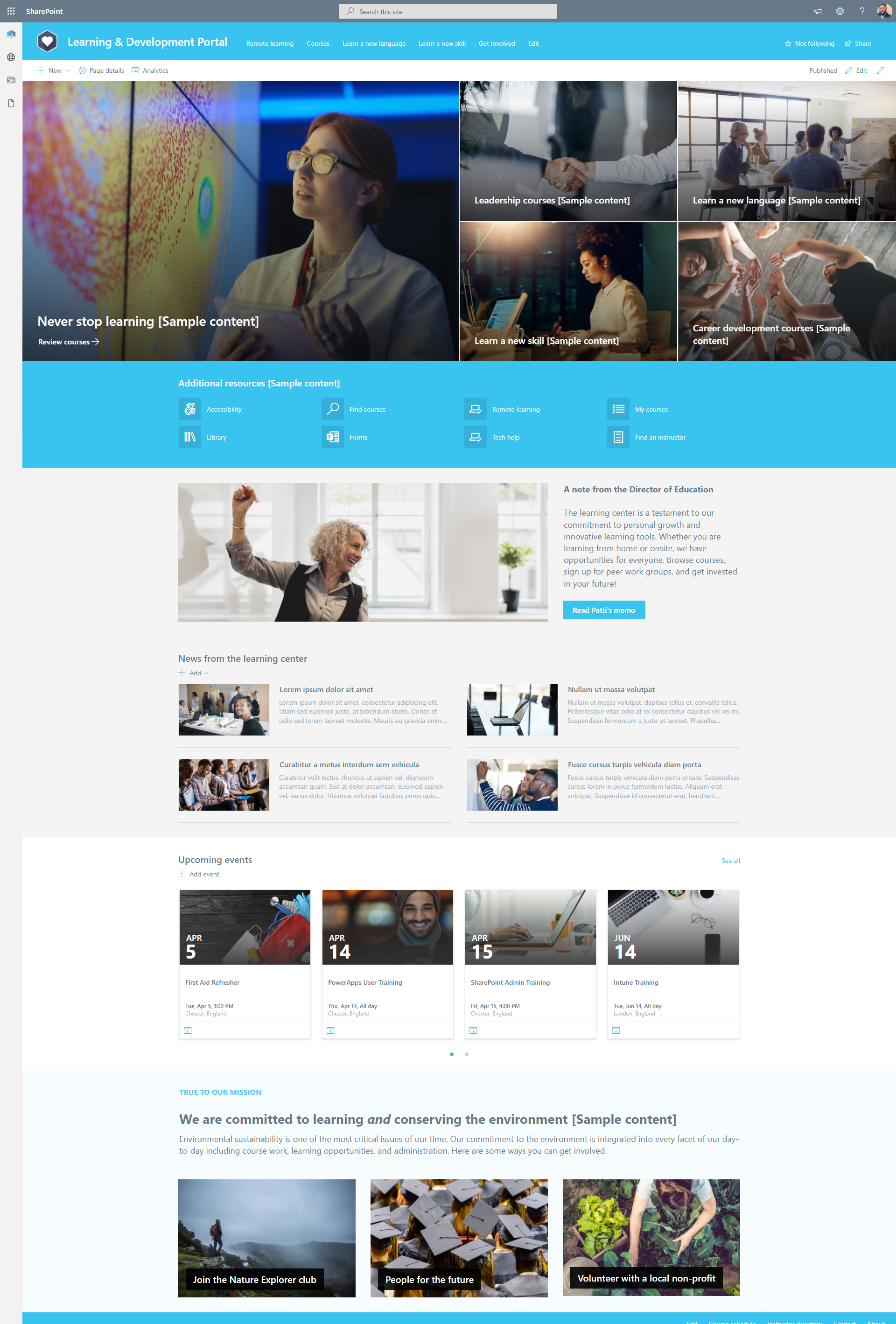 An internal portal for learning and development training materials