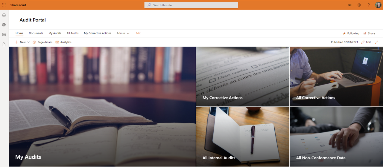 A screenshot of a SharePoint Audit Portal
