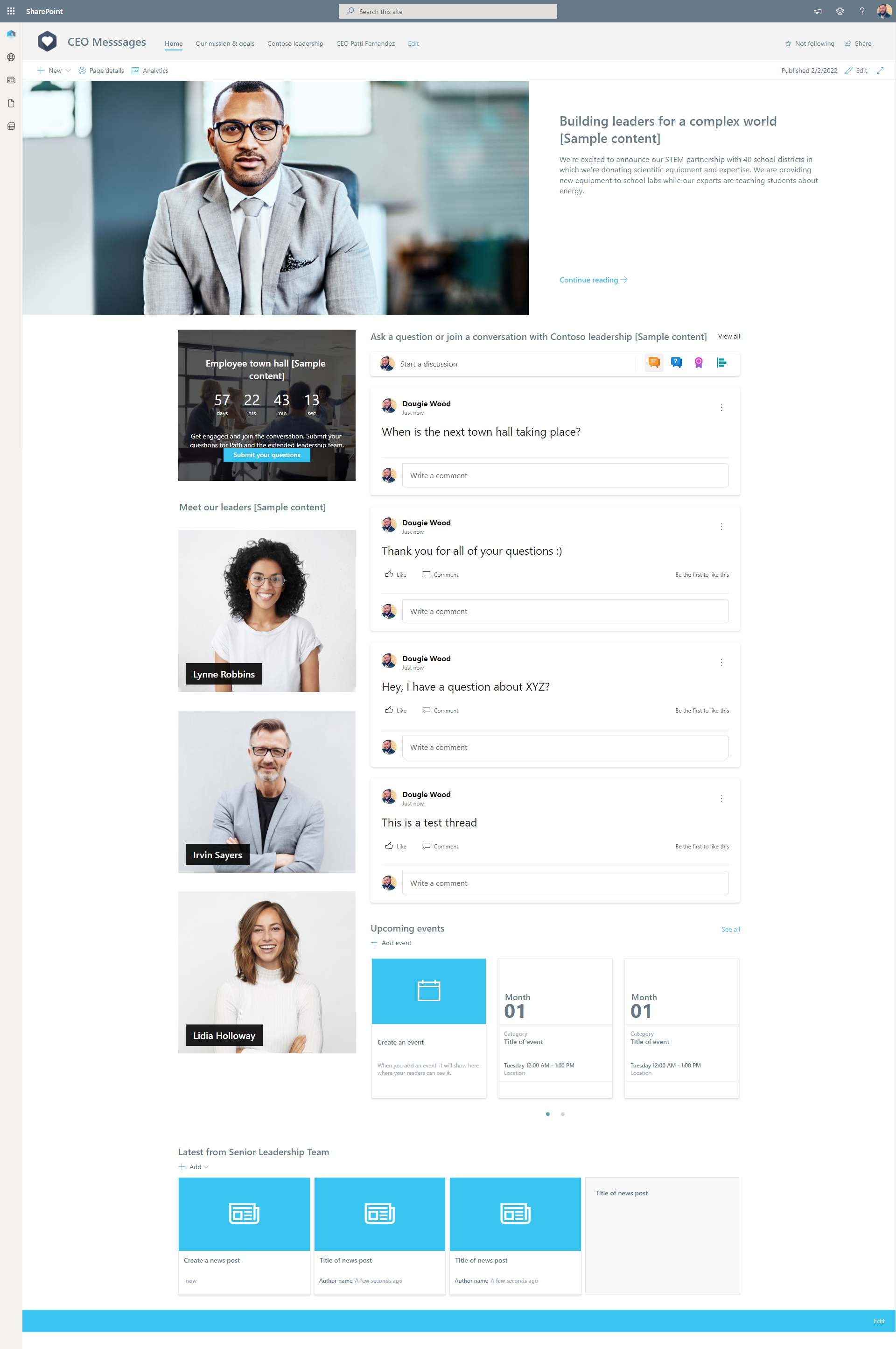 An intranet of CEO messages posted on SharePoint