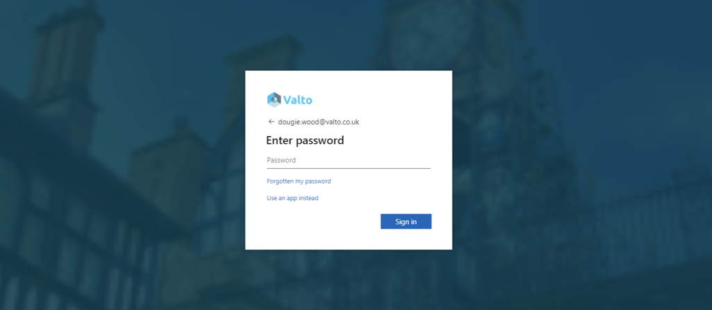 Screenshot of the Office 365 login portal requesting a password