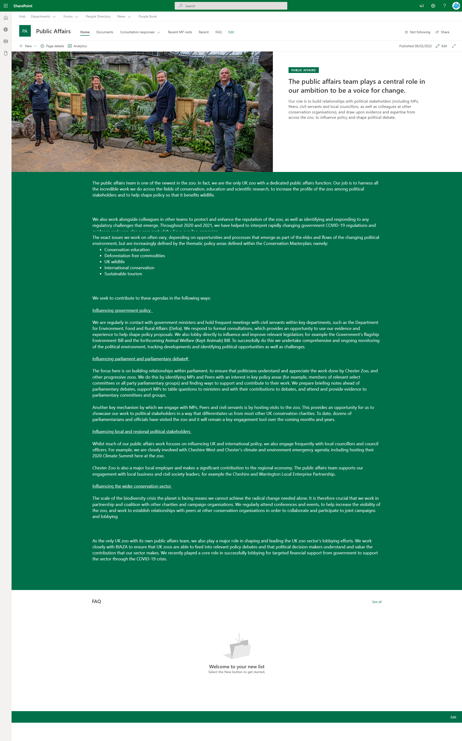 Chester Zoo sharepoint site public affairs