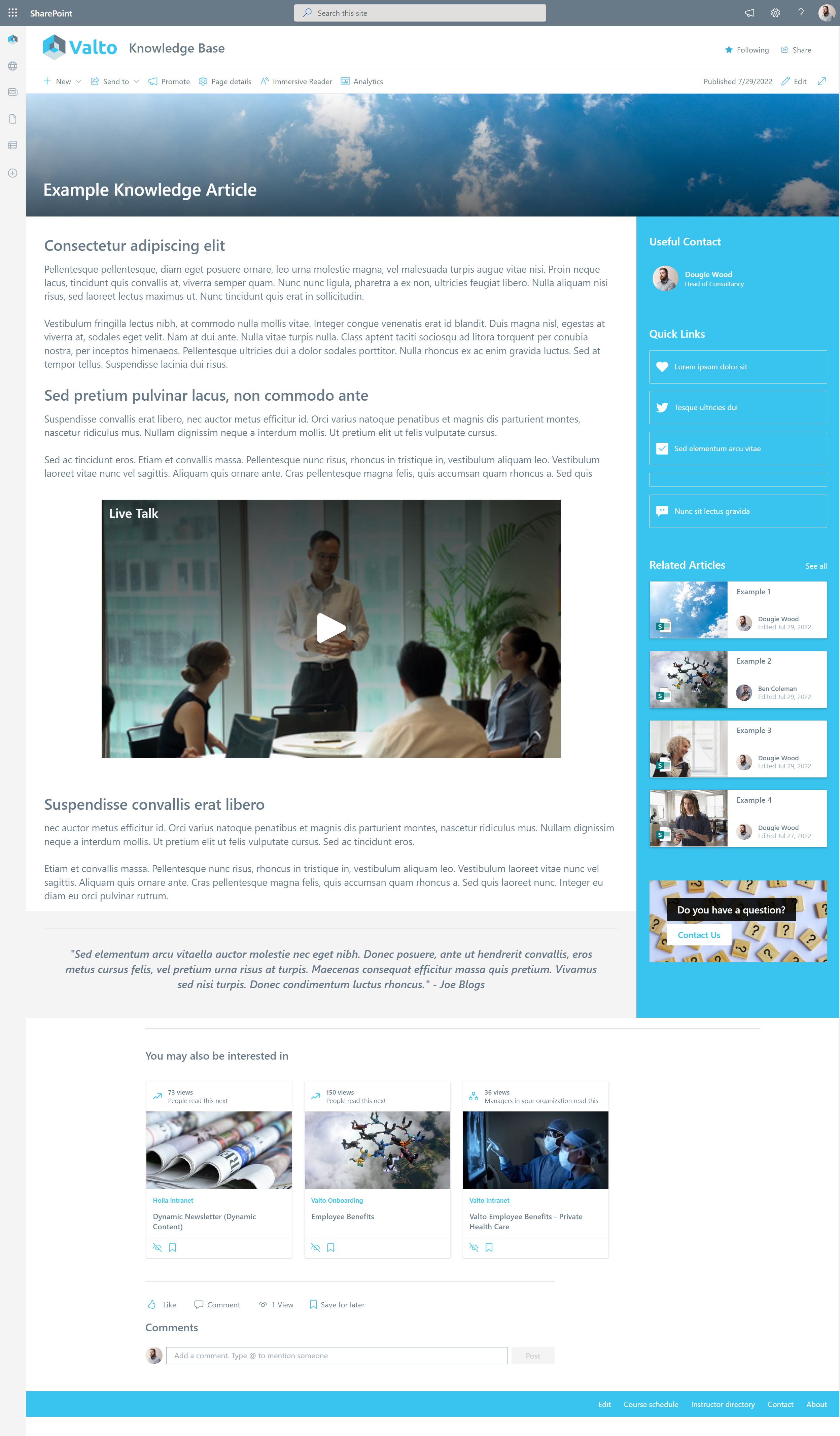 SharePoint Knowledge Article Template Page