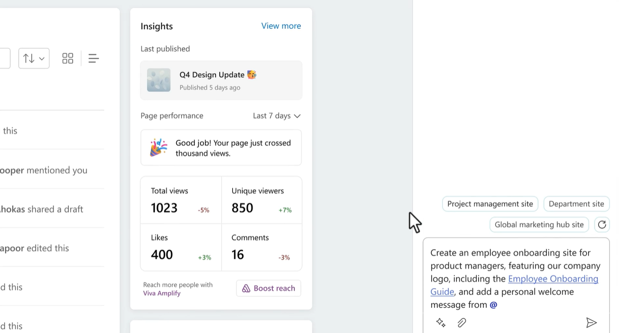 Image showing ai human language being used to create content in a SharePoint site