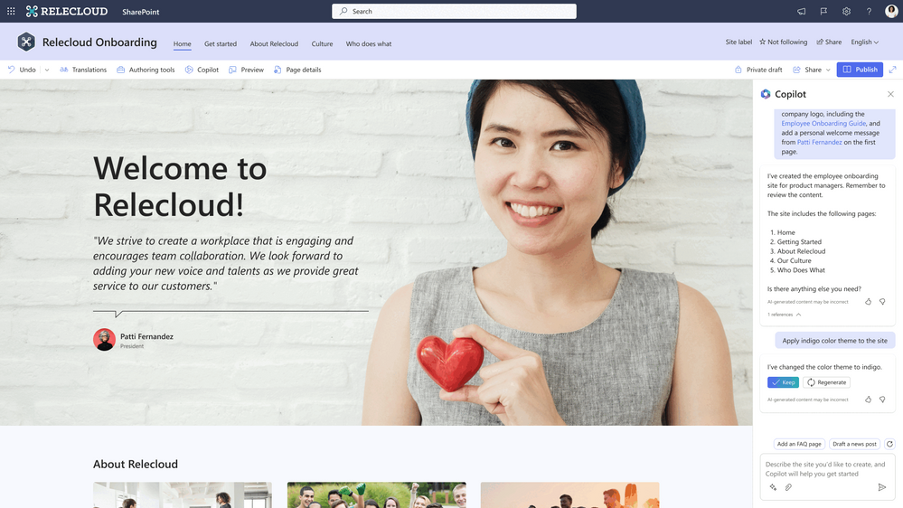 an example of a SharePoint site that was created using copilot in SharePoint
